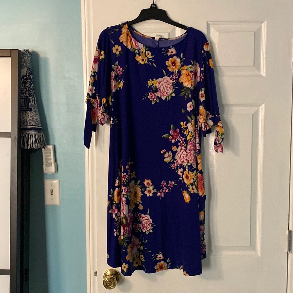 Shirt dress, blue with flowers